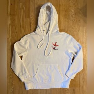 Empyre Roses and Swallows White Pullover Hoodie Sweatshirt, Size Large